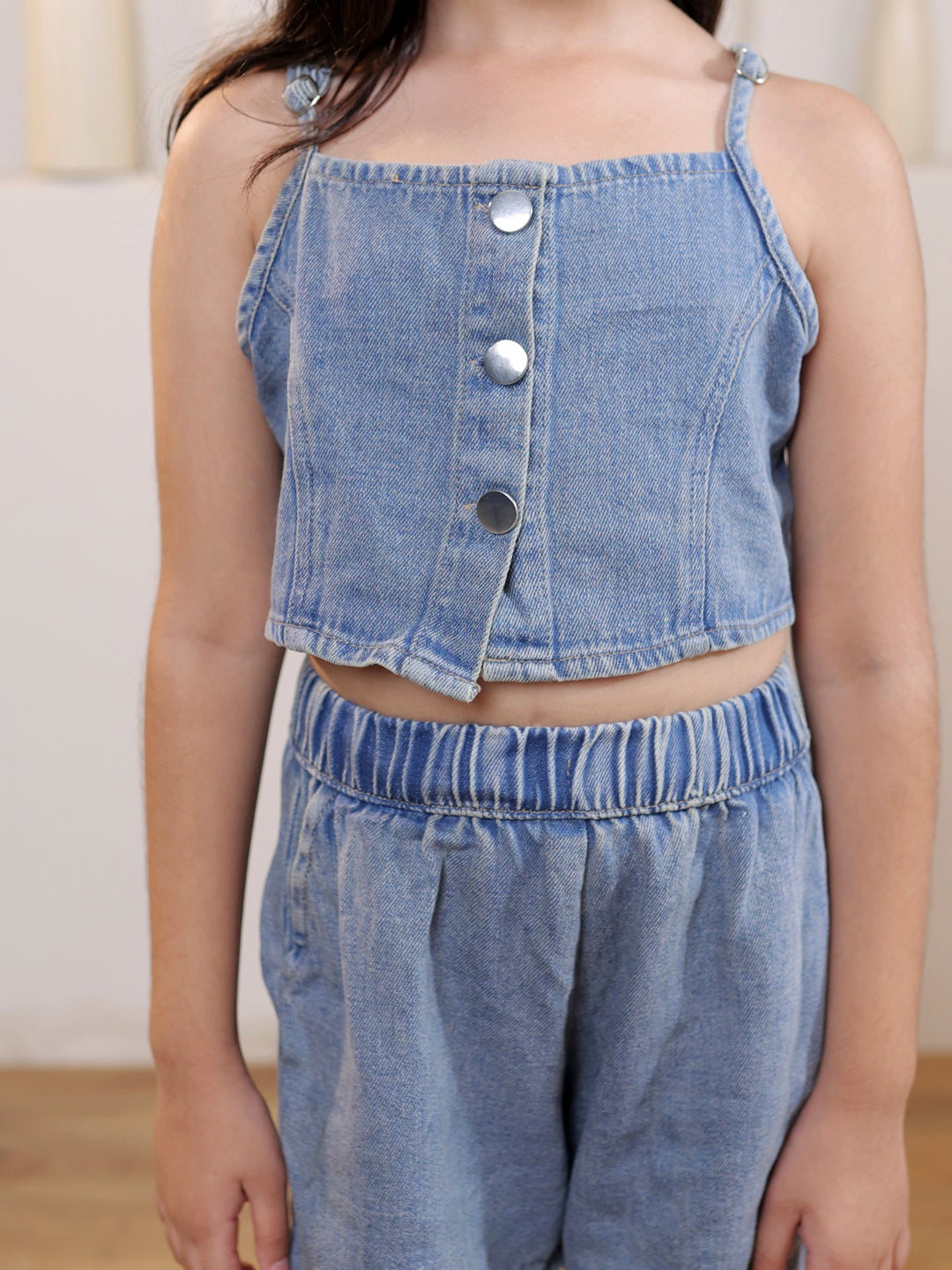Strappy denim top with shorts set
