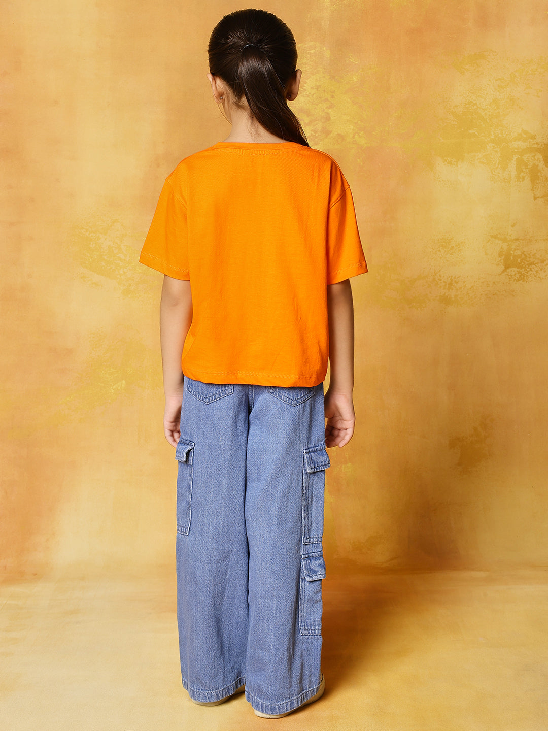 Pure cotton denim cargo with printed regular loose fit t-shirt