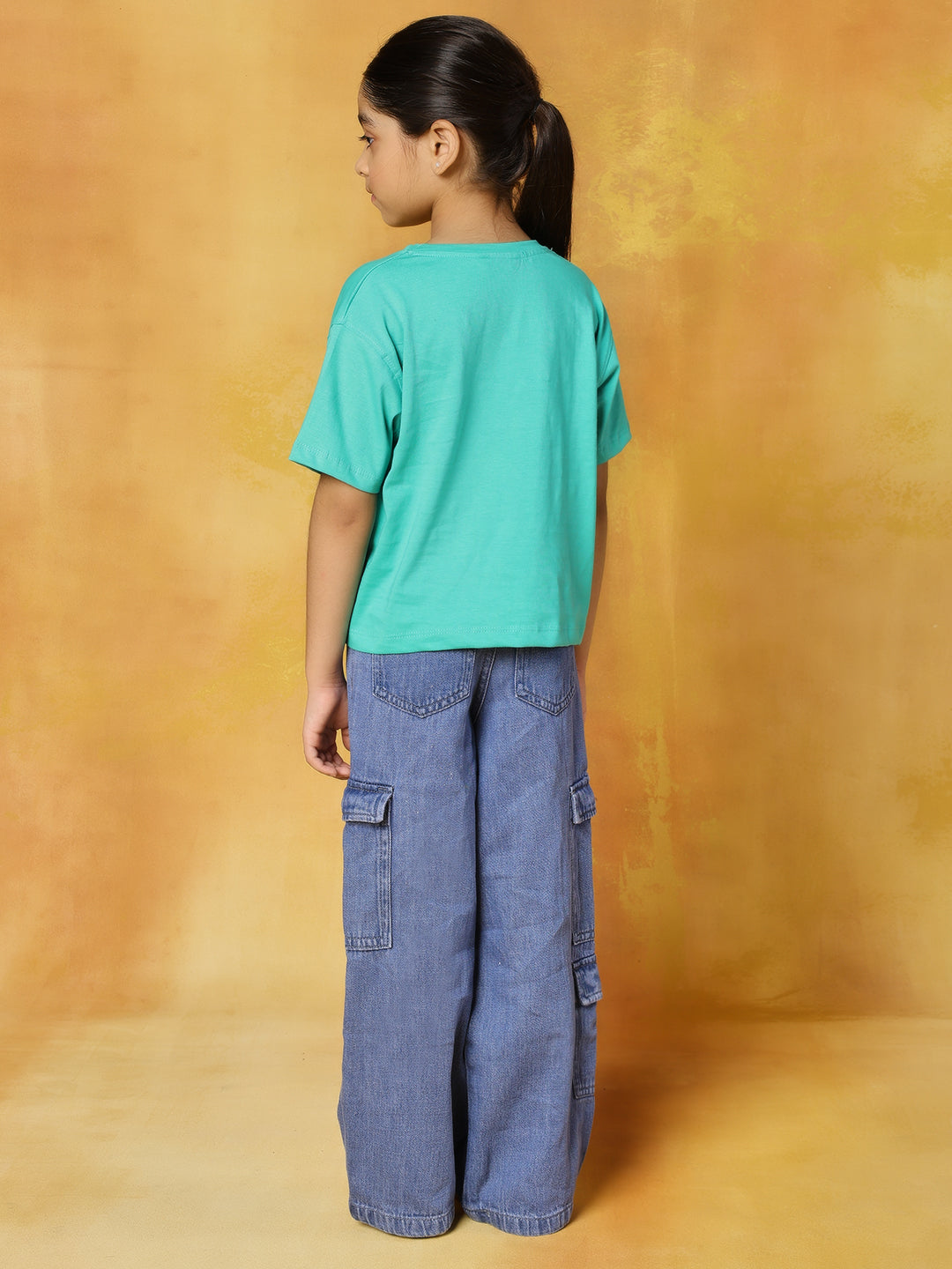 Pure cotton denim cargo with printed regular loose fit t-shirt