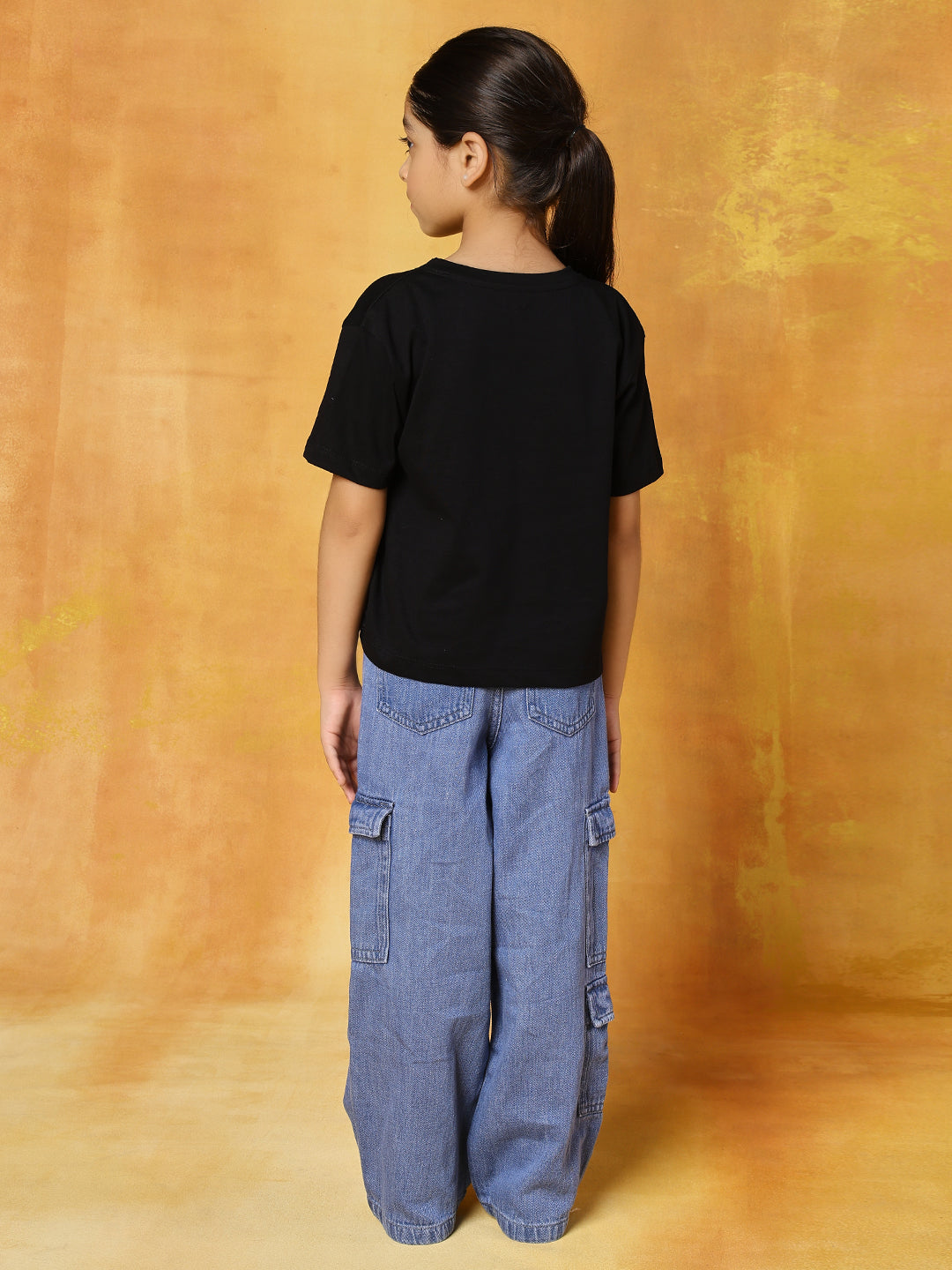 Pure cotton denim cargo with printed regular loose fit t-shirt