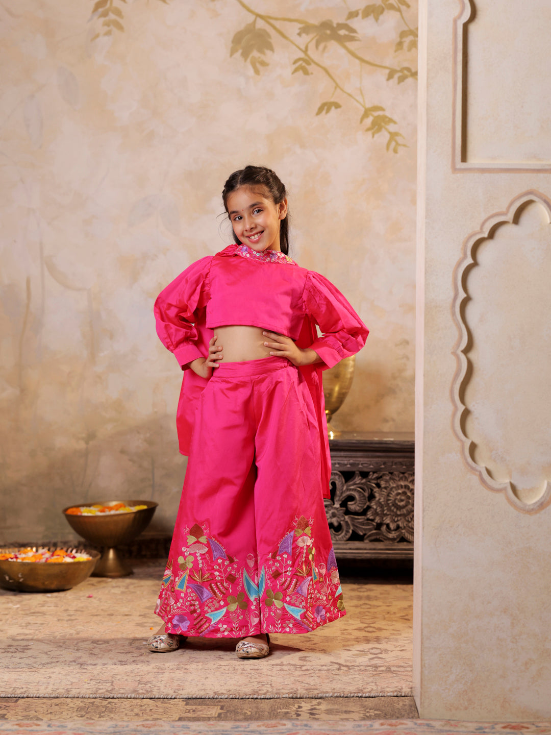 Stylish full sleeves Top with embroidered palazzo and dupatta