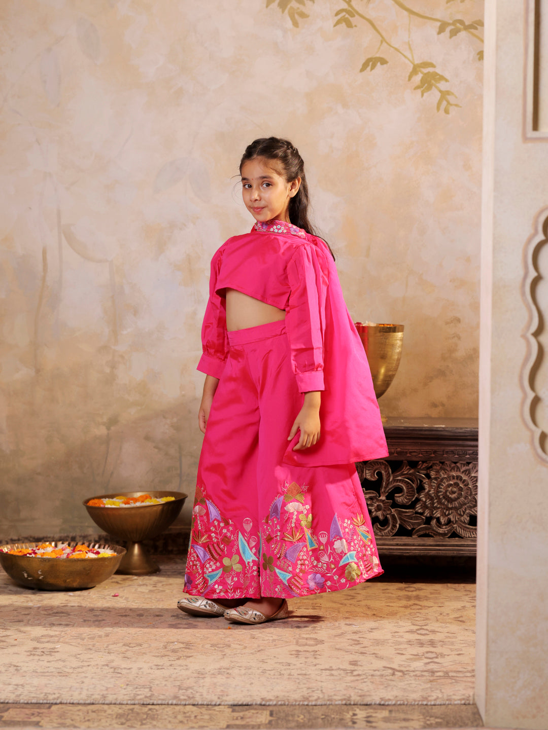 Stylish full sleeves Top with embroidered palazzo and dupatta