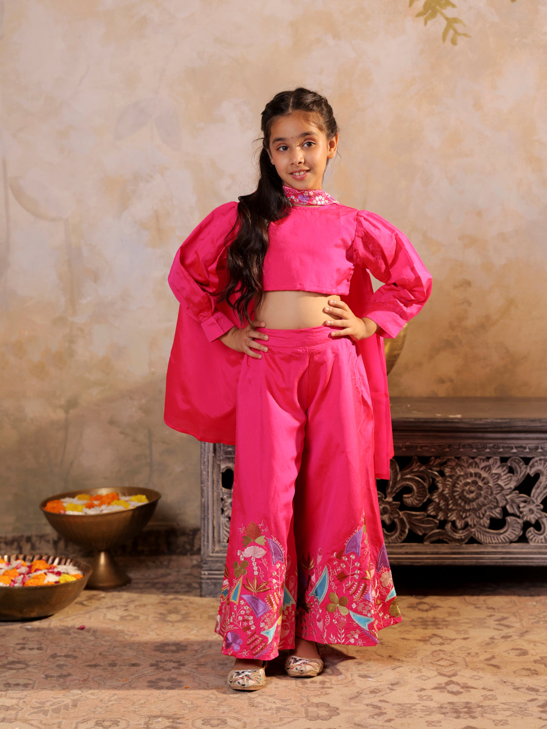 Stylish full sleeves Top with embroidered palazzo and dupatta