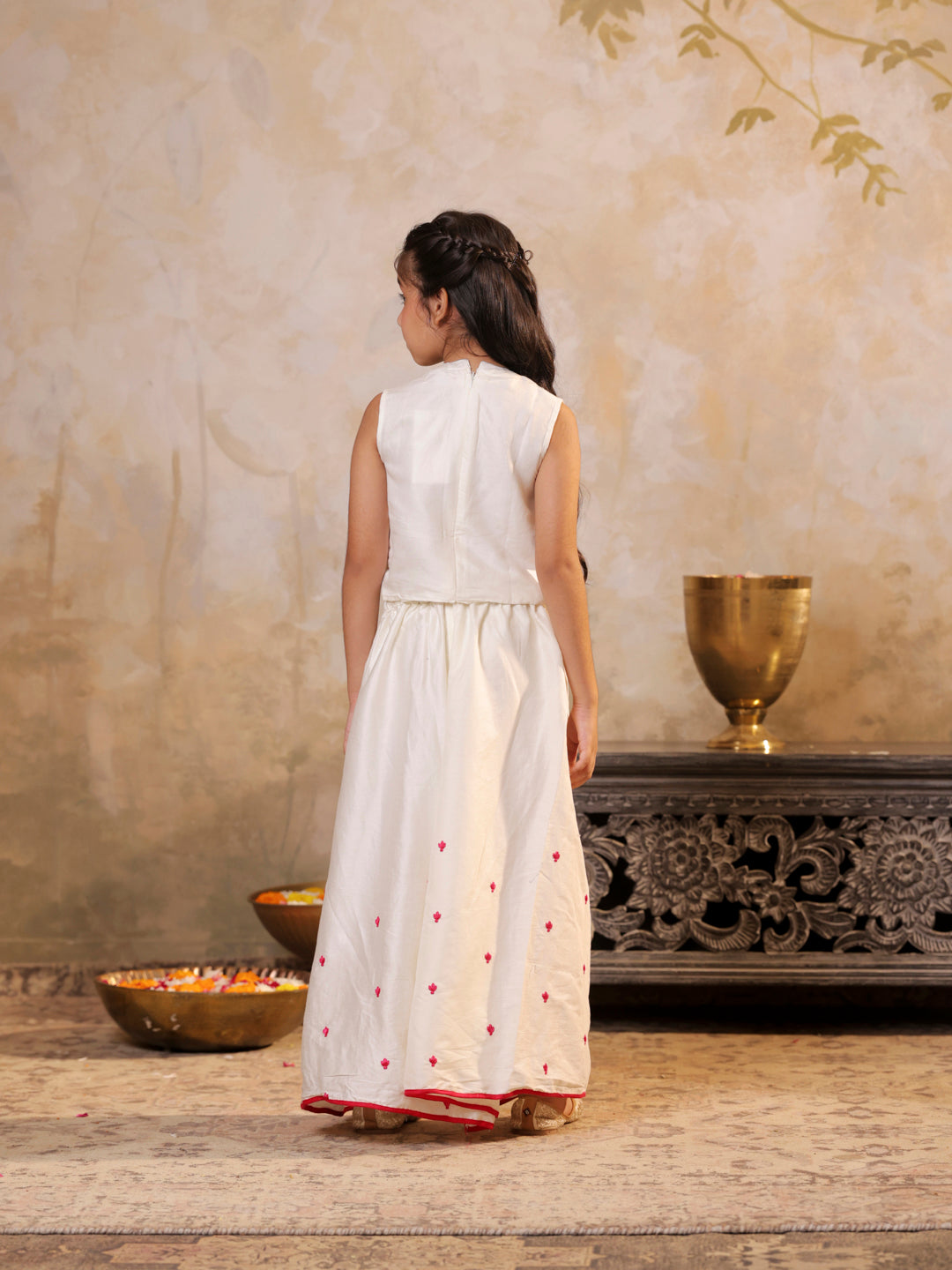 Top with lotus applique embroidery and palazzo