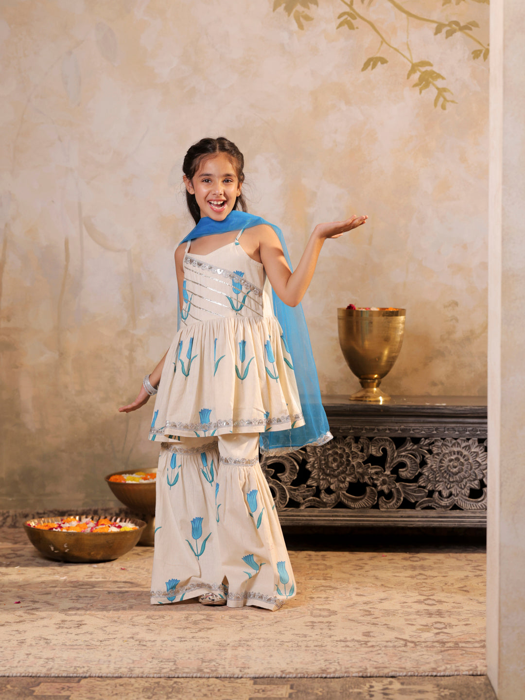 Tulip printed Kurti with Printed Sharara and Dupatta