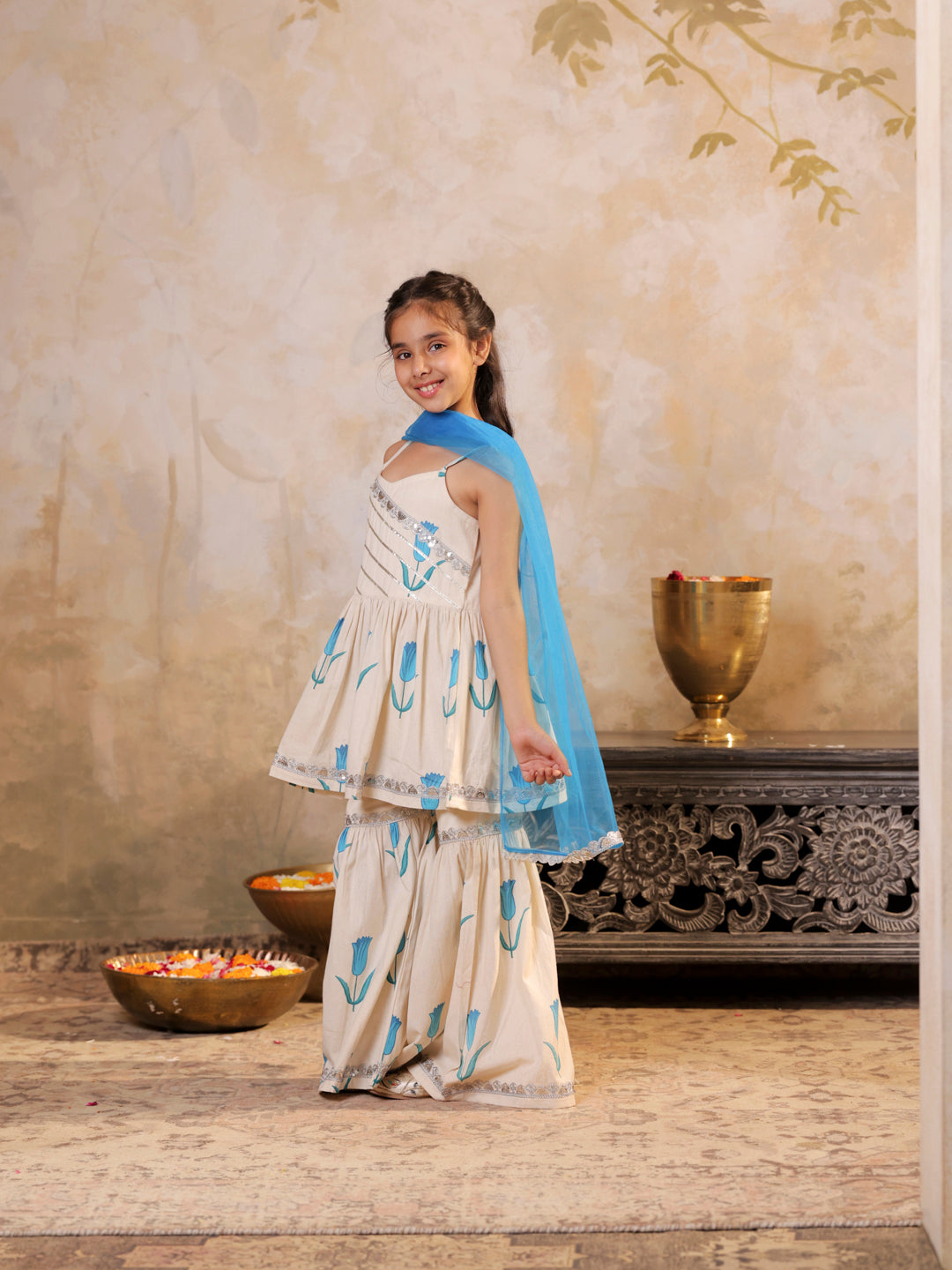 Tulip printed Kurti with Printed Sharara and Dupatta