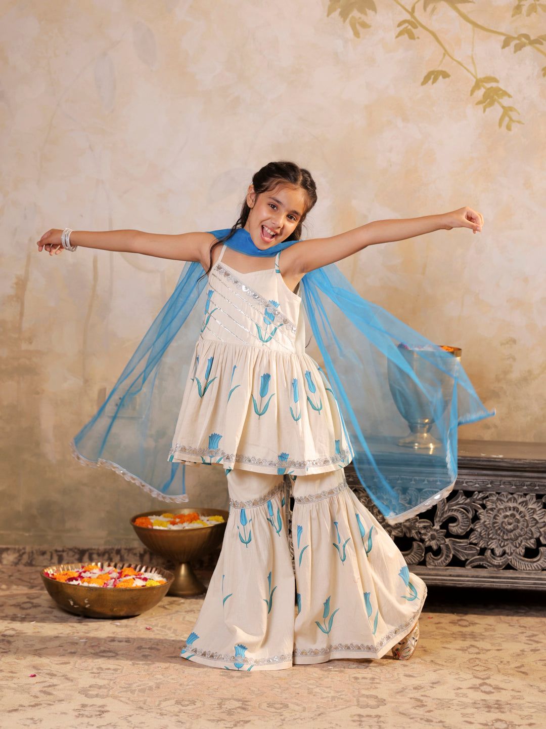 Tulip printed Kurti with Printed Sharara and Dupatta