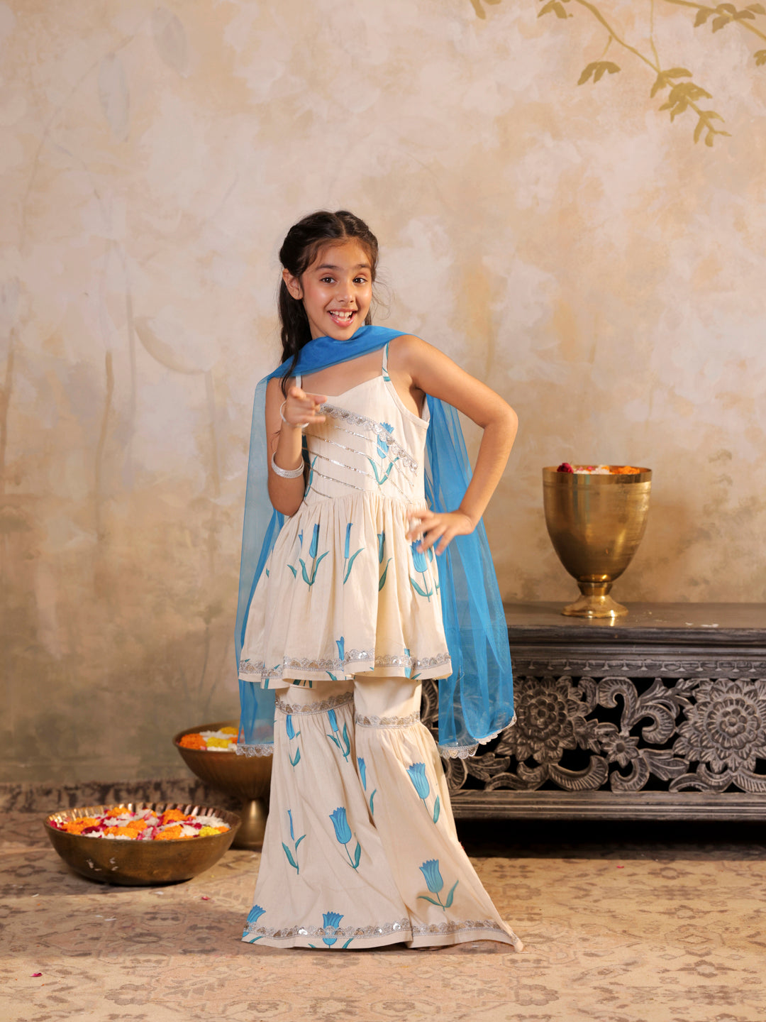 Tulip printed Kurti with Printed Sharara and Dupatta