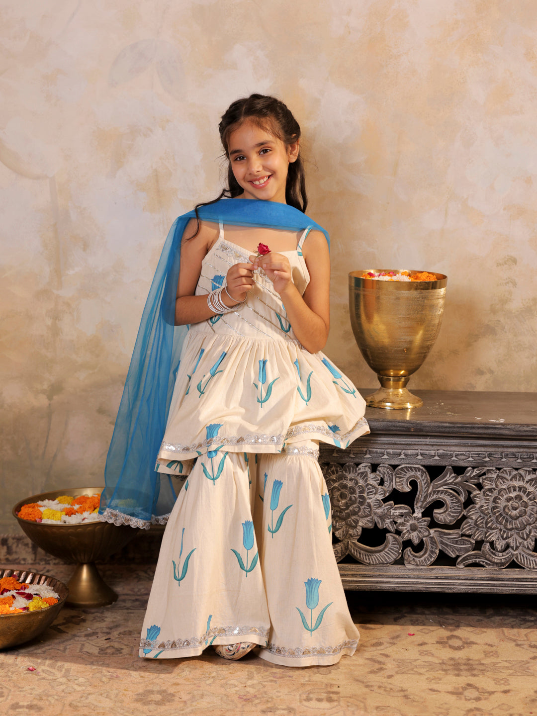 Tulip printed Kurti with Printed Sharara and Dupatta