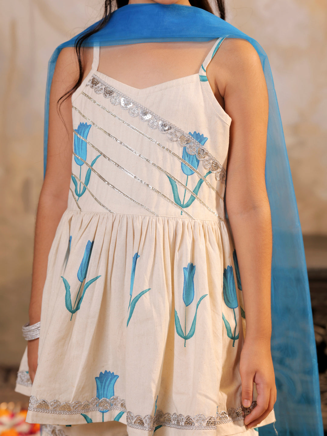 Tulip printed Kurti with Printed Sharara and Dupatta