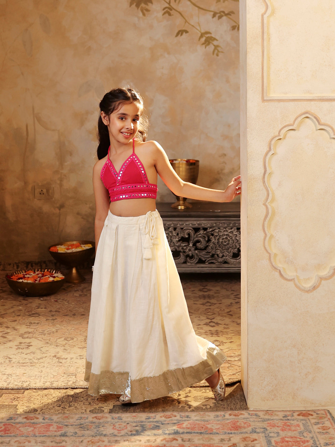 Halter neck top with flared lehenga