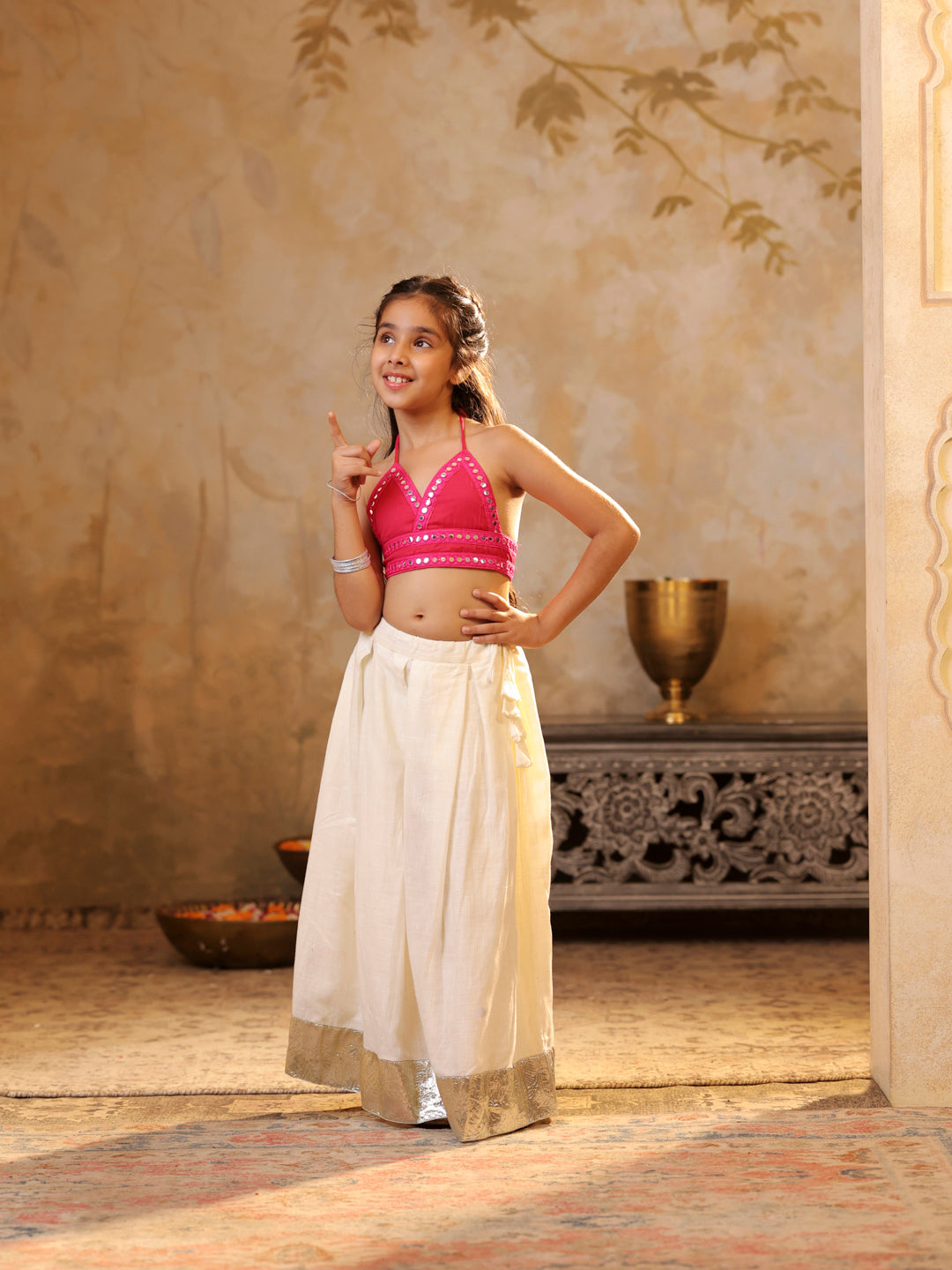 Halter neck top with flared lehenga