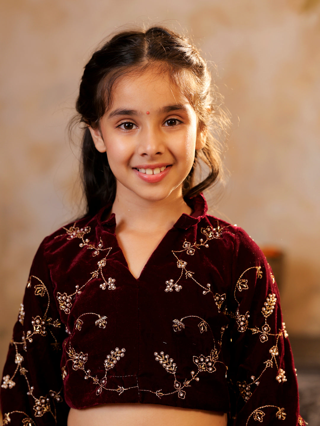 Velvet embroidered top with Tissue lehenga