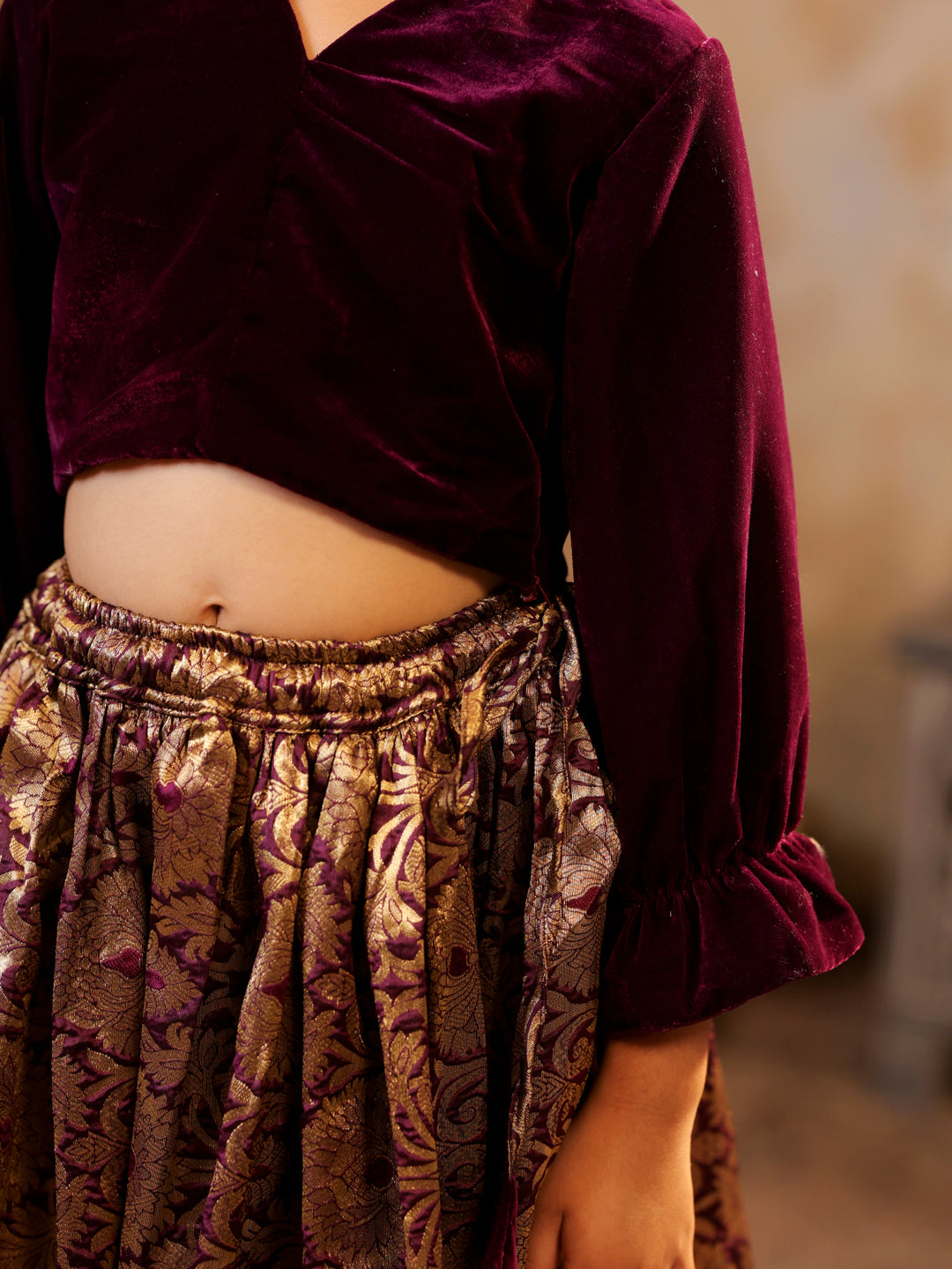 Velvet shirt with Brocade Jacquard floral Lehenga set